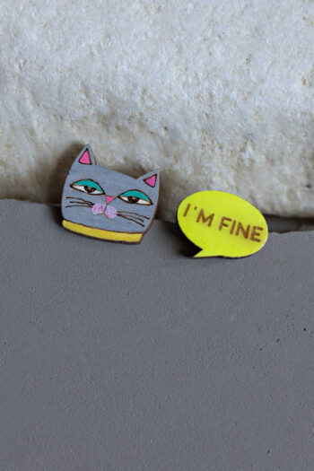 Ξύλινα μικρά σκουλαρίκια "I'm fine"